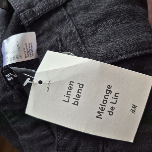 BNWT H&M Linen Blend Black Wide Leg Pants 0 Coastal Minimalist Summer boho Chic - Picture 8 of 12